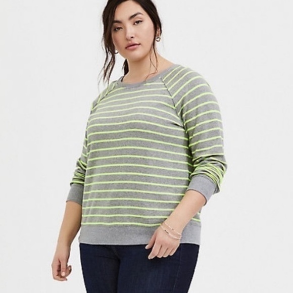 Torrid Grey Neon Yellow Stripe Fleece Sweatshirt - Picture 5 of 11